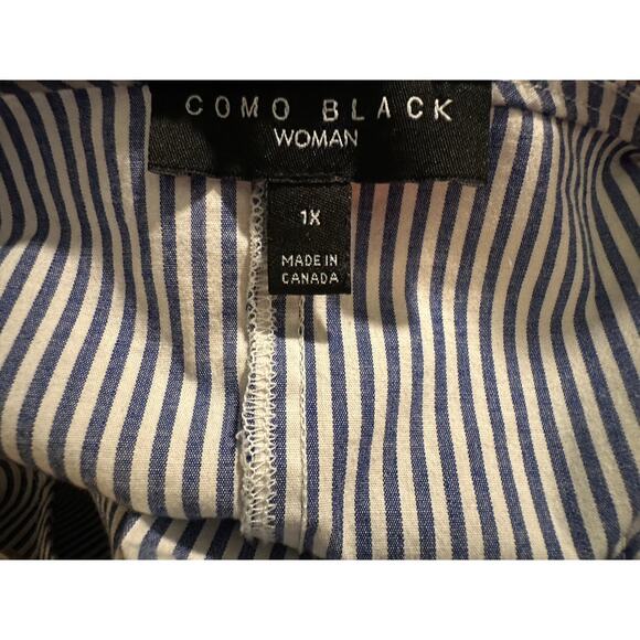 Como Black Blue & White Striped Bell Sleeve Blouse, Plus Size 1X - Picture 5 of 5